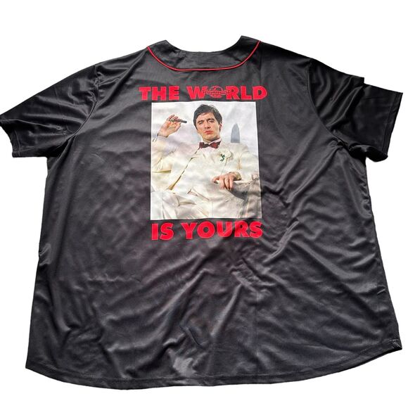 Scarface Tony Montana The World is Yours Black Baseball Jersey Men Size 5X NEW - Picture 3 of 5